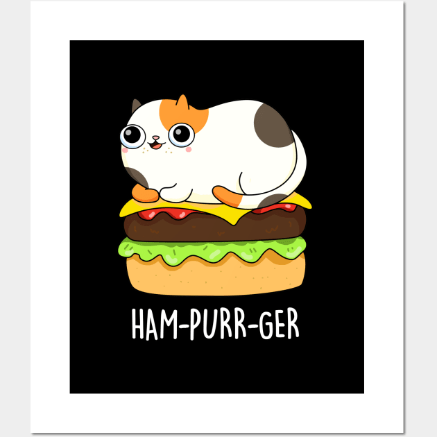 Ham-purr-get Cute Cat Burger Pun Wall Art by punnybone